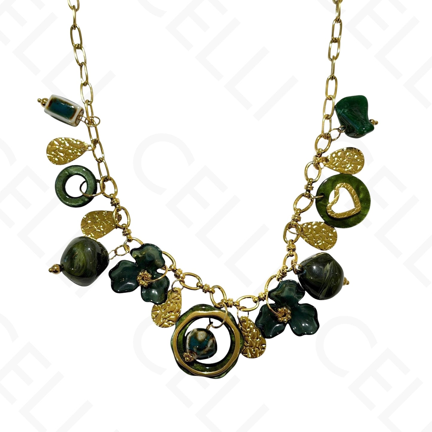 Steel necklace - square with mother-of-pearl