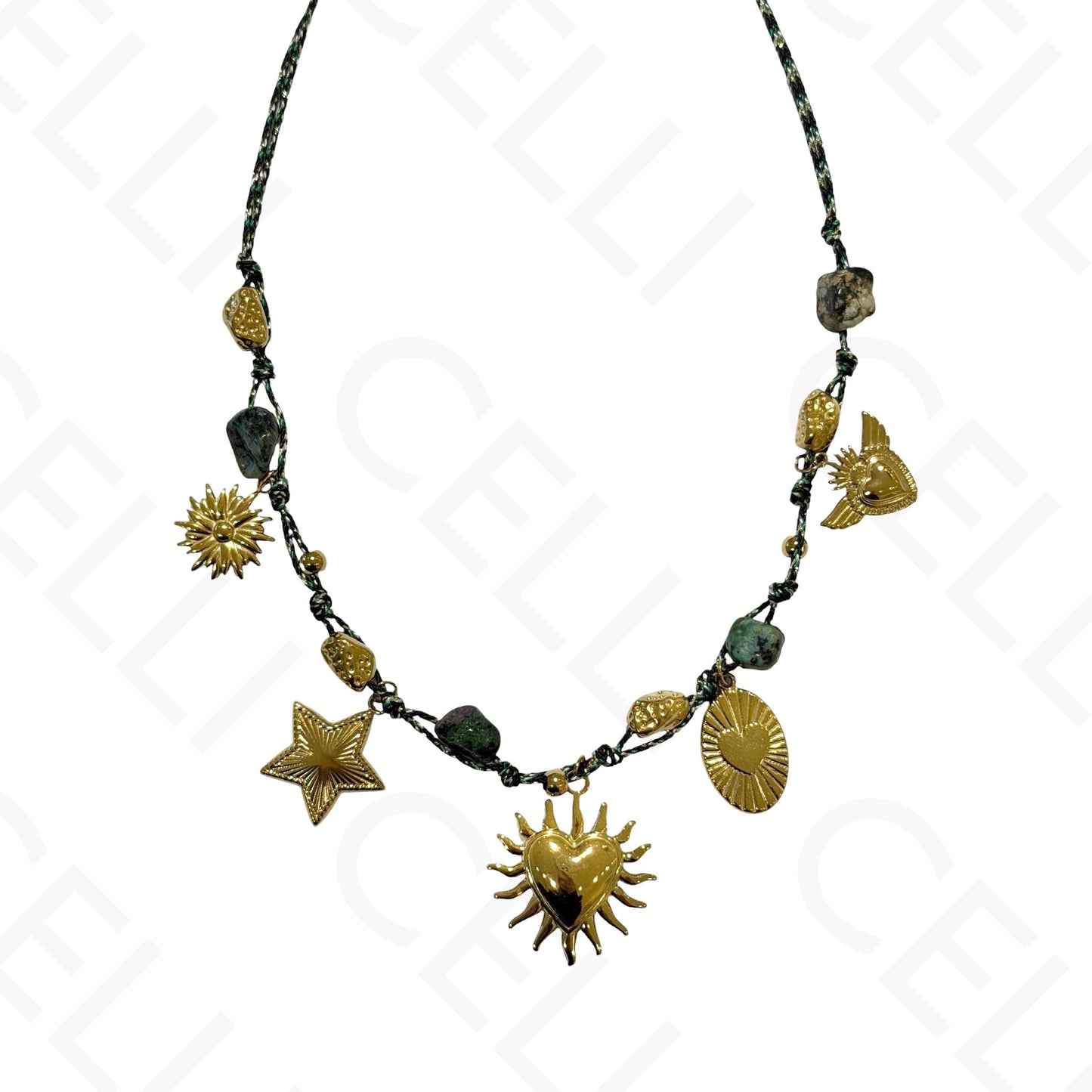 Steel necklace - square with mother-of-pearl