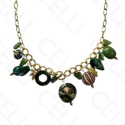 Steel necklace - square with mother-of-pearl