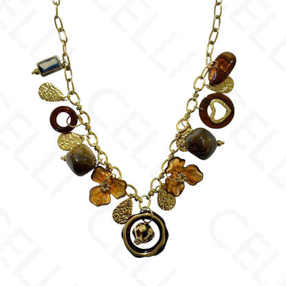 Steel necklace - square with mother-of-pearl