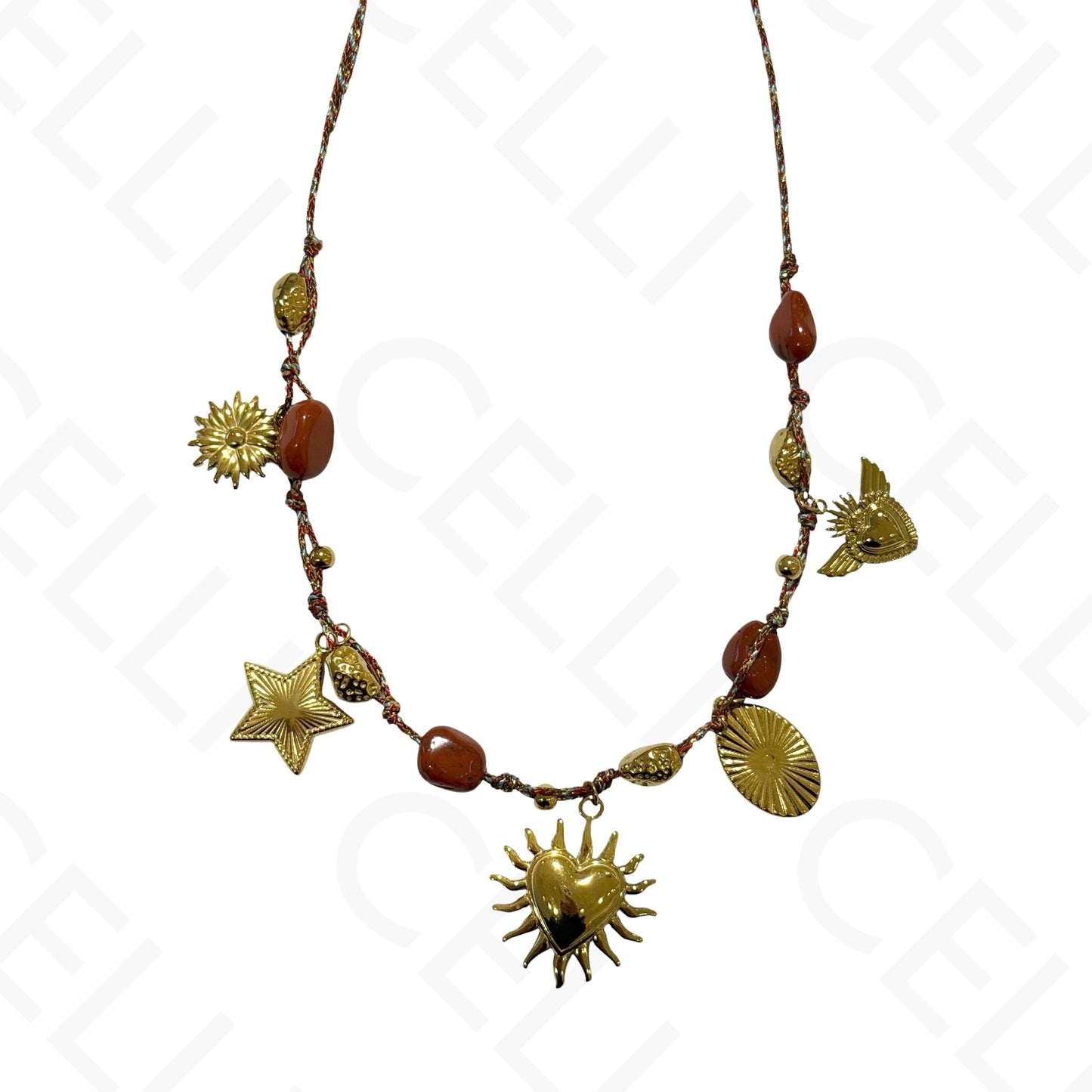 Steel necklace - square with mother-of-pearl