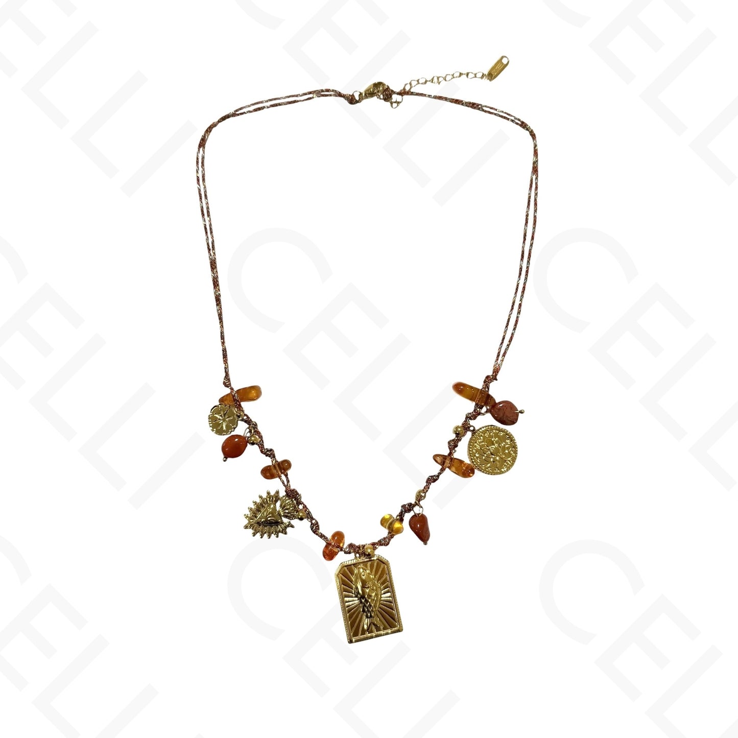 钢制项链 - 带母贝的方形