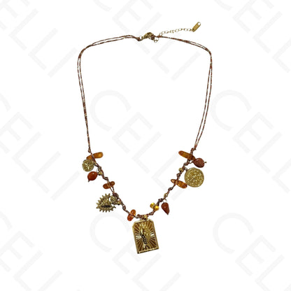 钢制项链 - 带母贝的方形