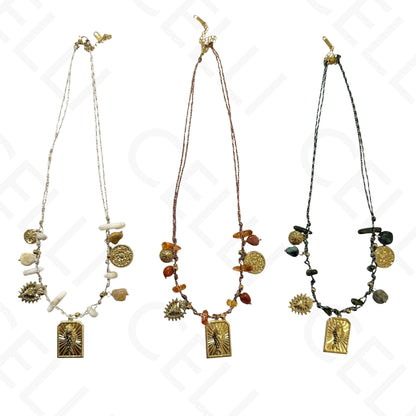 钢制项链 - 带母贝的方形