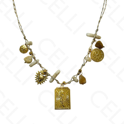 钢制项链 - 带母贝的方形