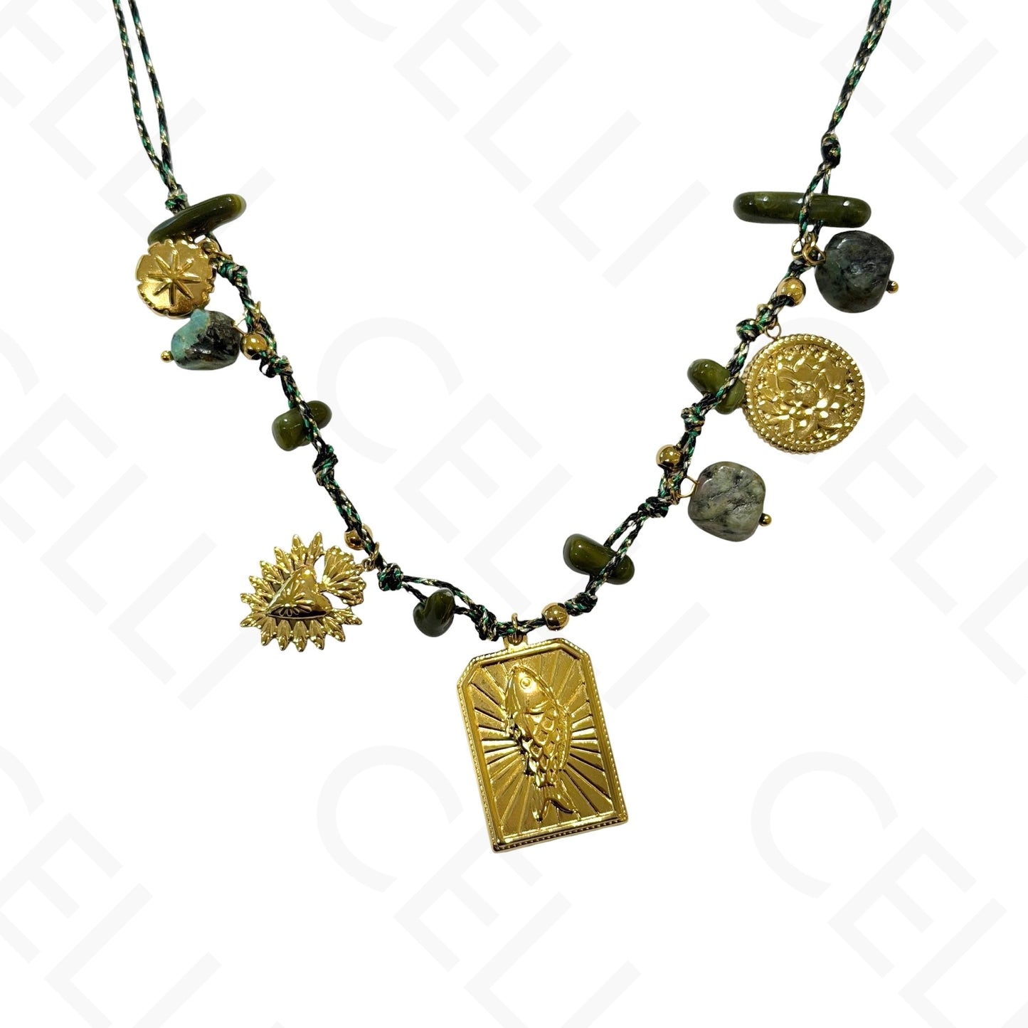 钢制项链 - 带母贝的方形