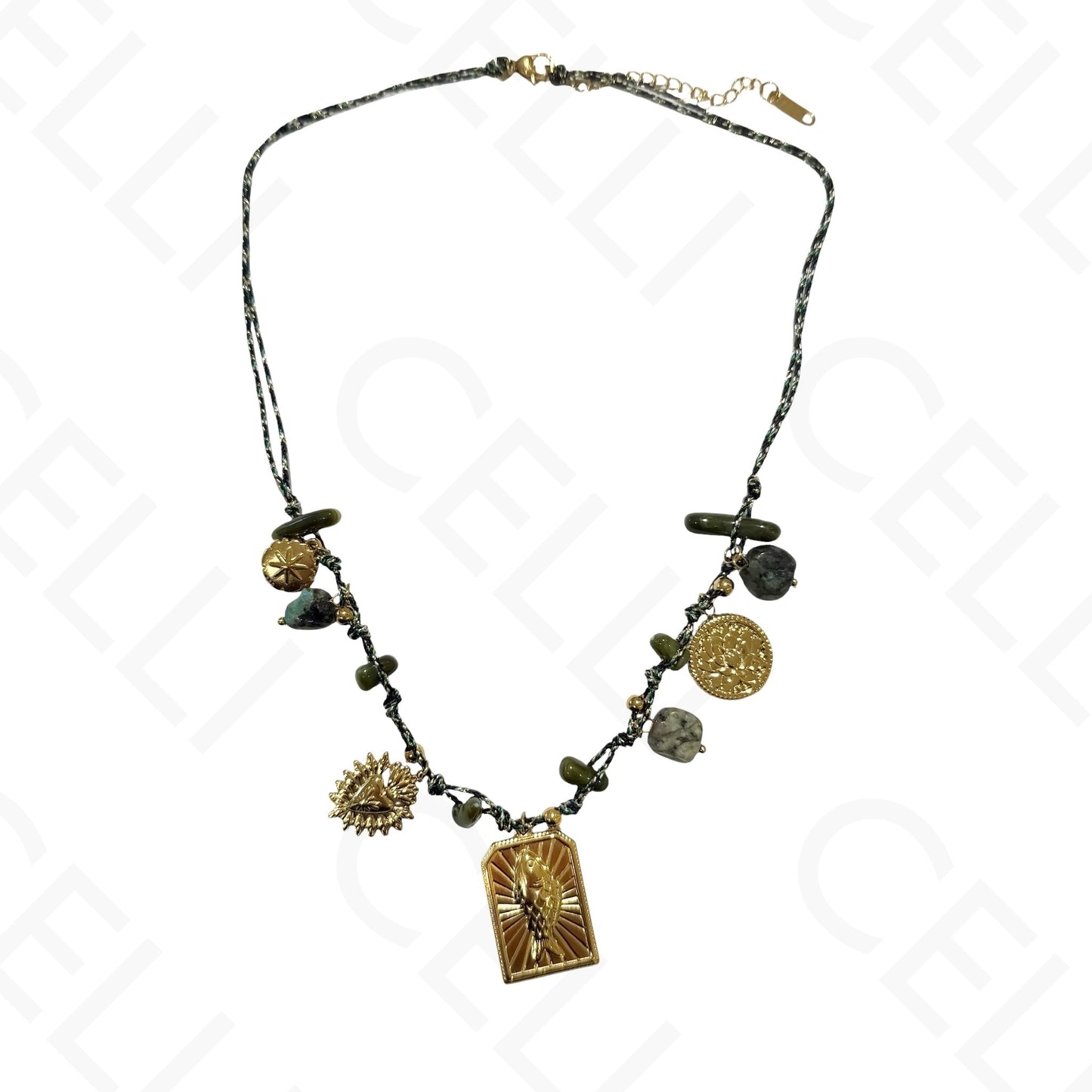 钢制项链 - 带母贝的方形