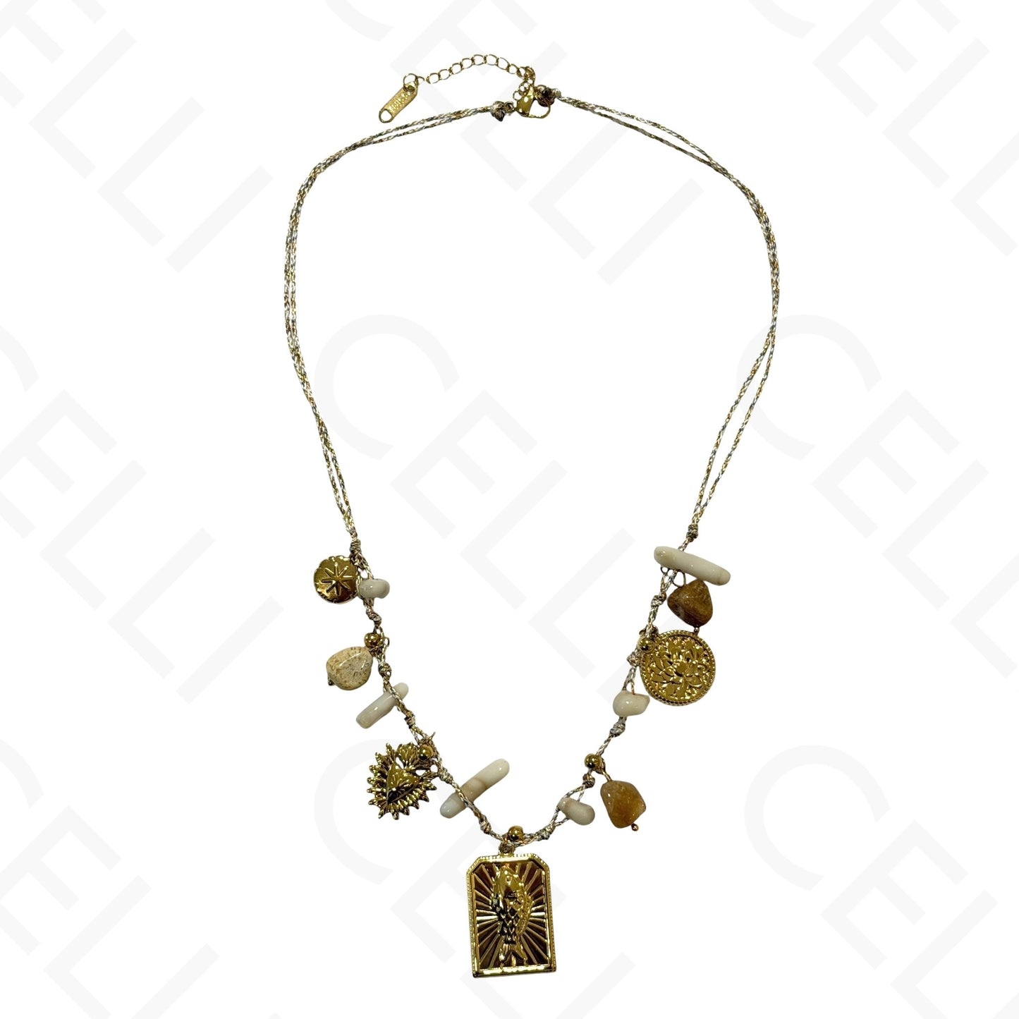 钢制项链 - 带母贝的方形