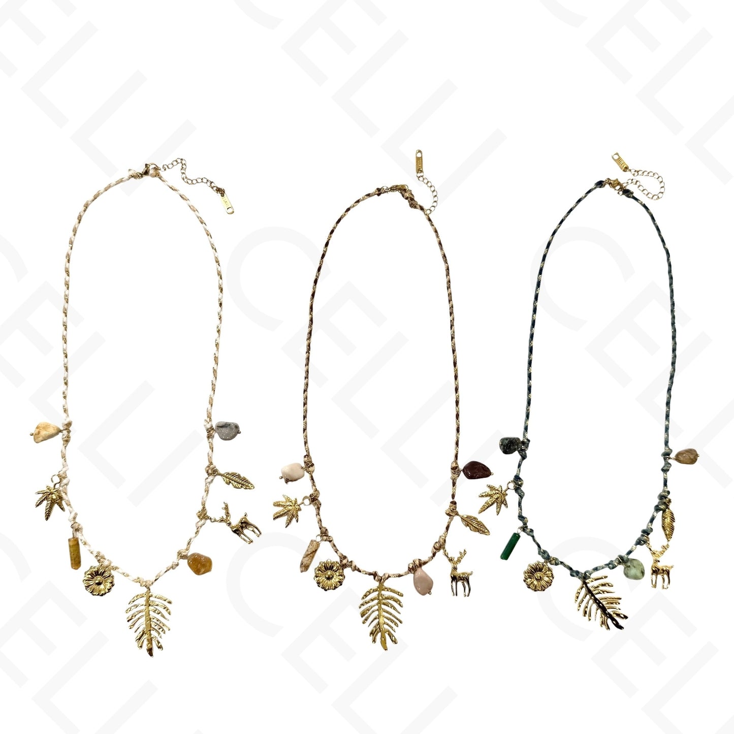 钢制项链 - 带母贝的方形