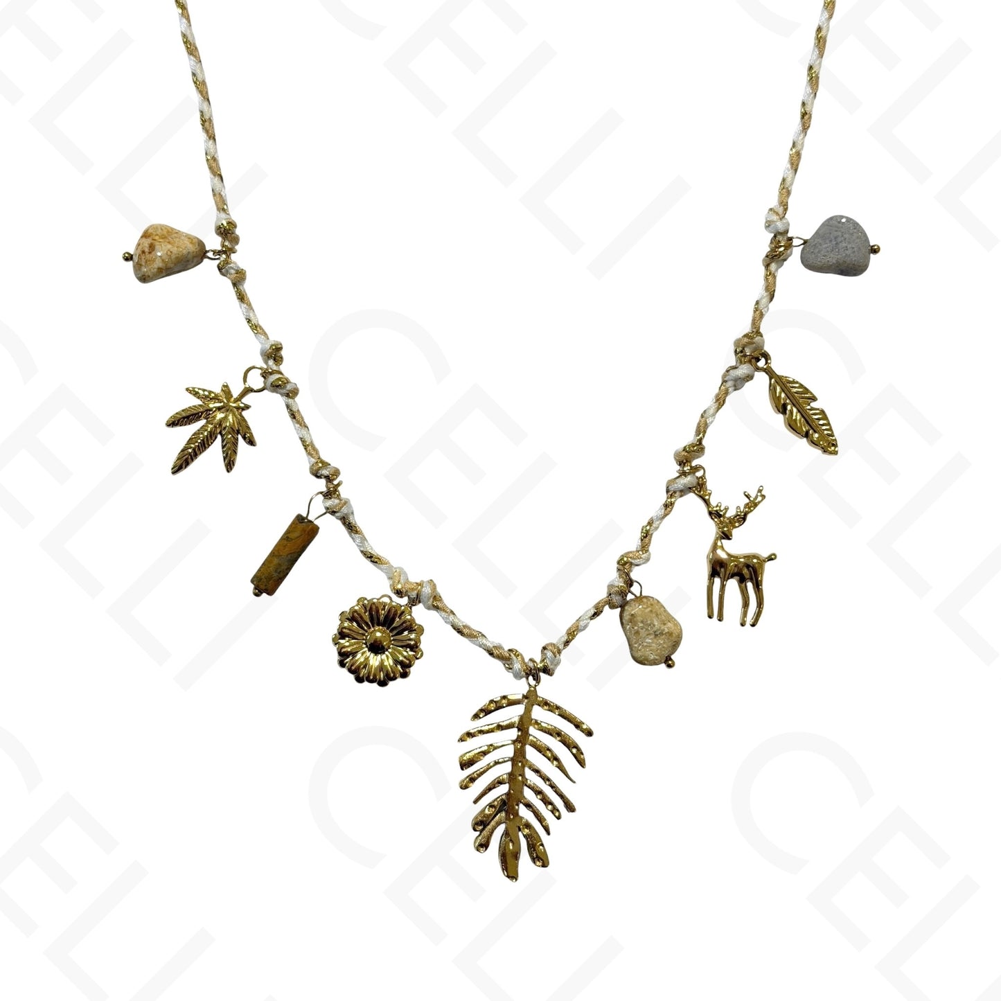 钢制项链 - 带母贝的方形