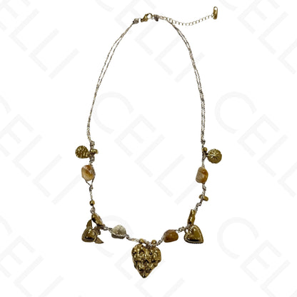 Colar de aço - multi pendente, coração, fio de algodão