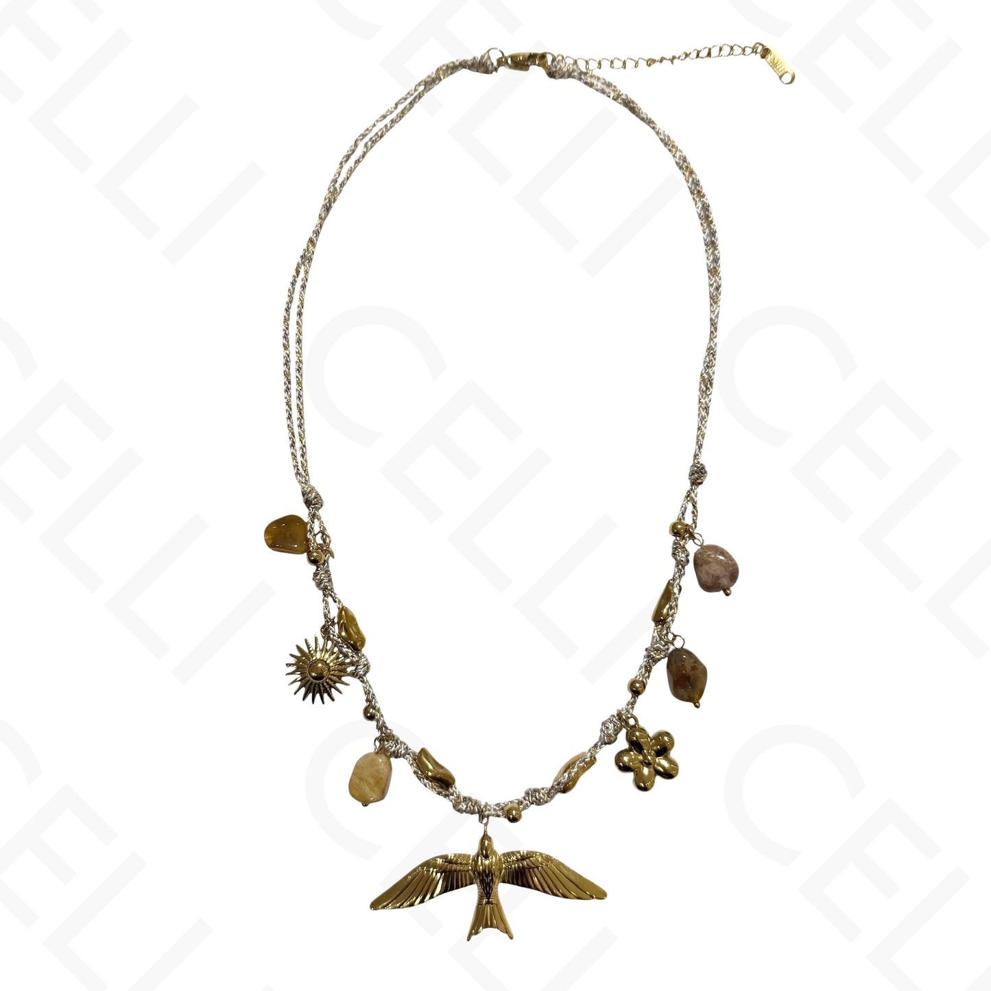 钢制项链 - 带母贝的方形