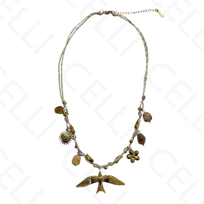 钢制项链 - 带母贝的方形