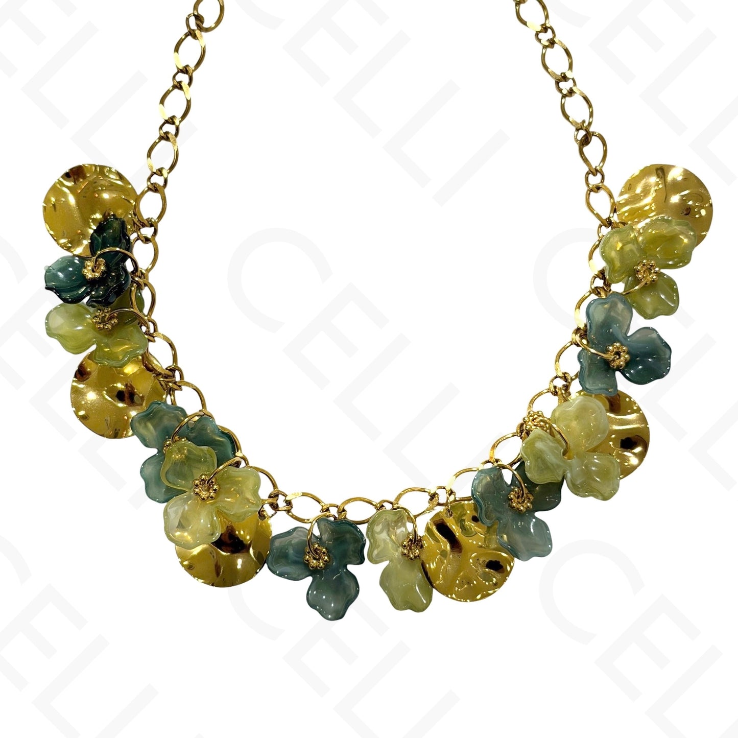 Steel necklace - square with mother-of-pearl