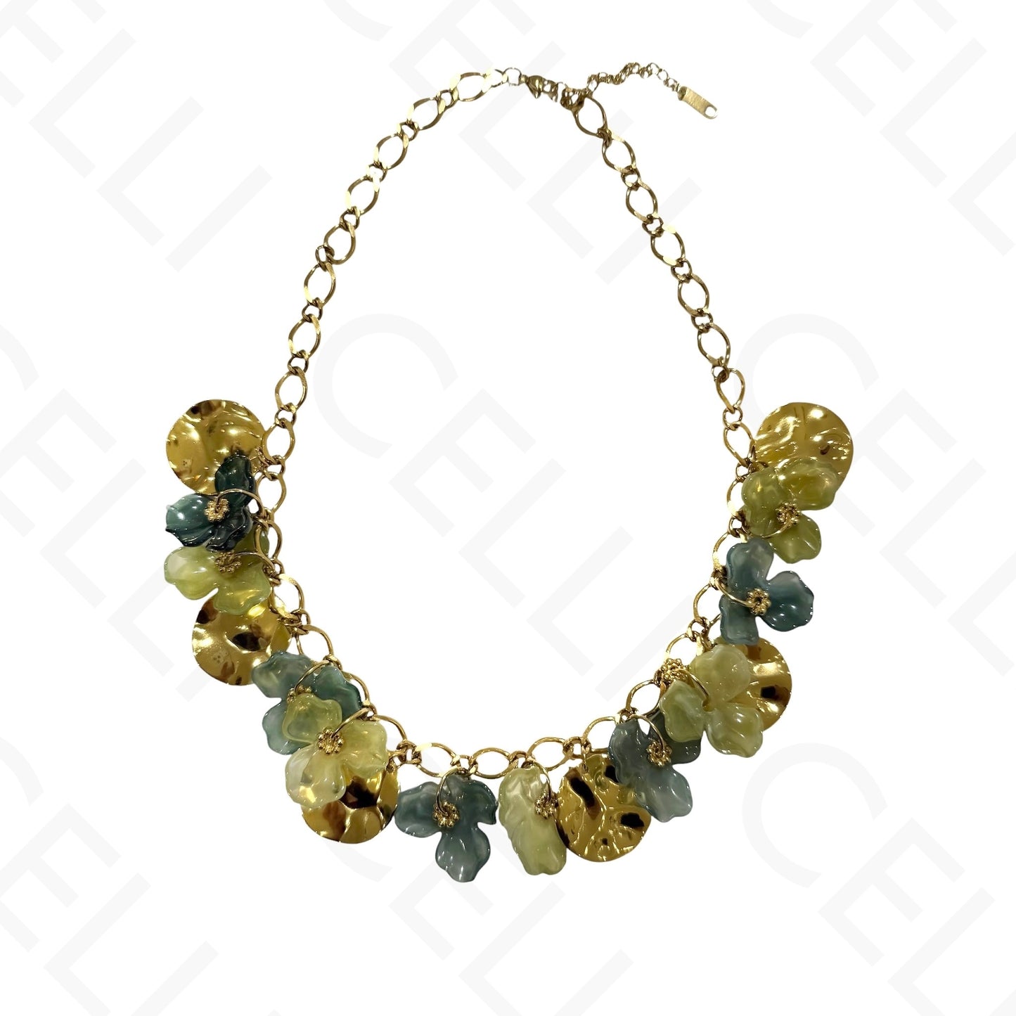 Steel necklace - square with mother-of-pearl