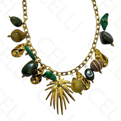 Steel necklace - square with mother-of-pearl