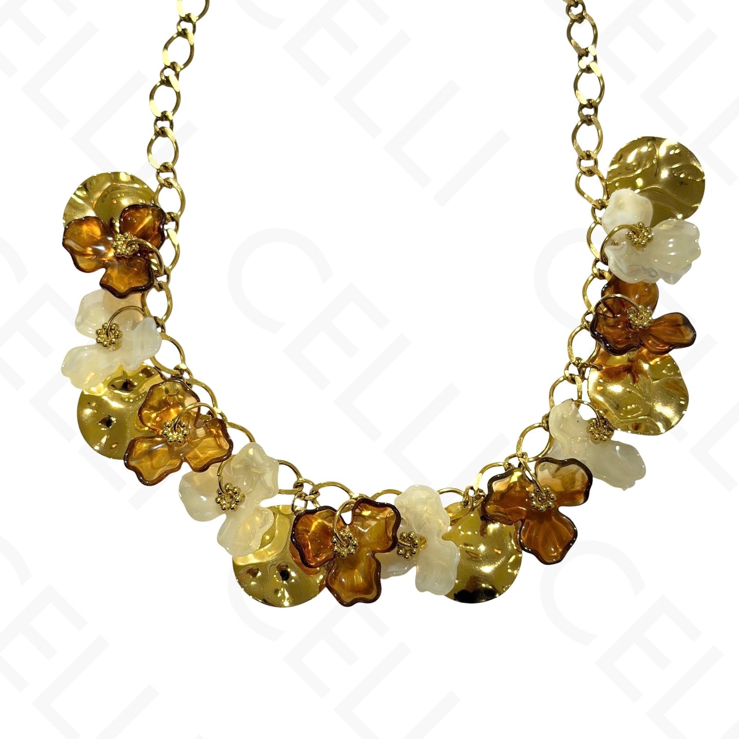 Steel necklace - square with mother-of-pearl