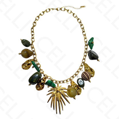 Steel necklace - square with mother-of-pearl