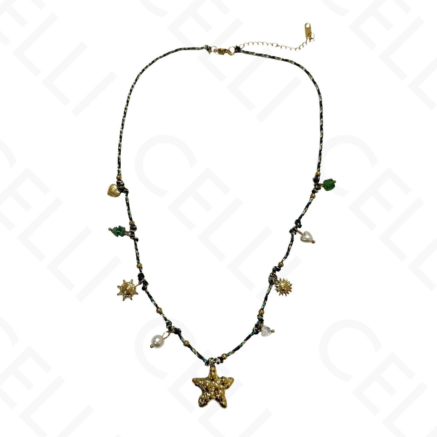 Steel necklace - square with mother-of-pearl