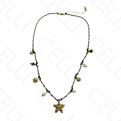 Steel necklace - square with mother-of-pearl