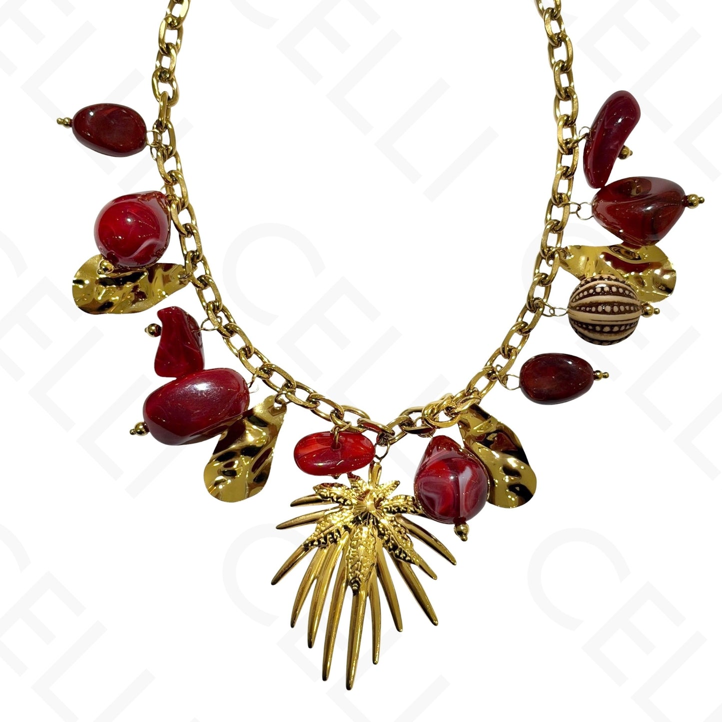 Steel necklace - square with mother-of-pearl