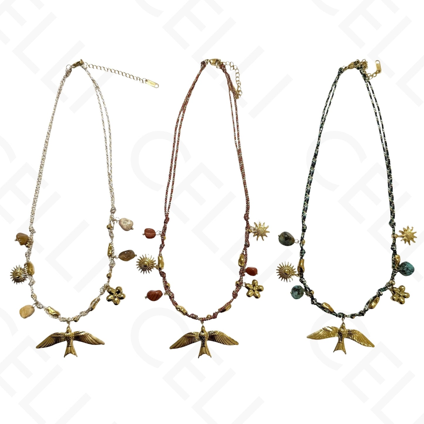 钢制项链 - 带母贝的方形