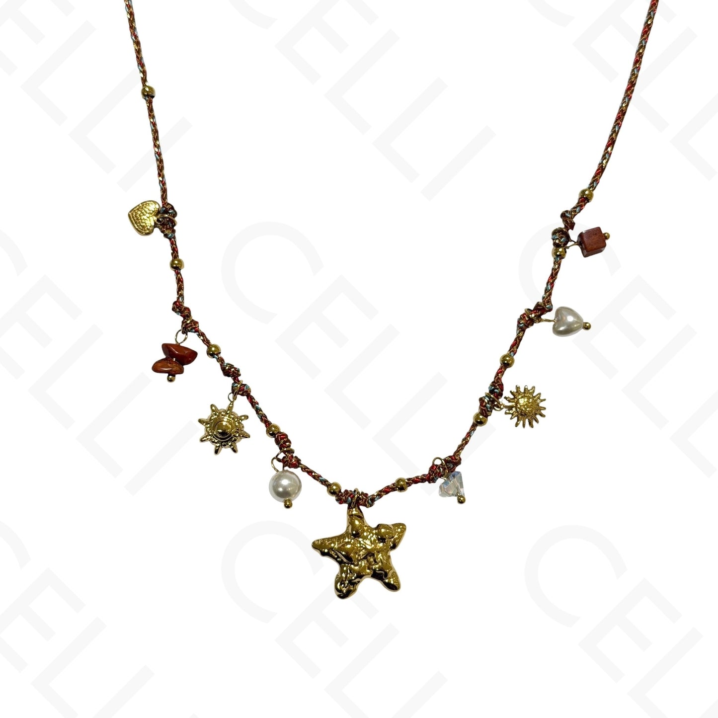 Steel necklace - square with mother-of-pearl