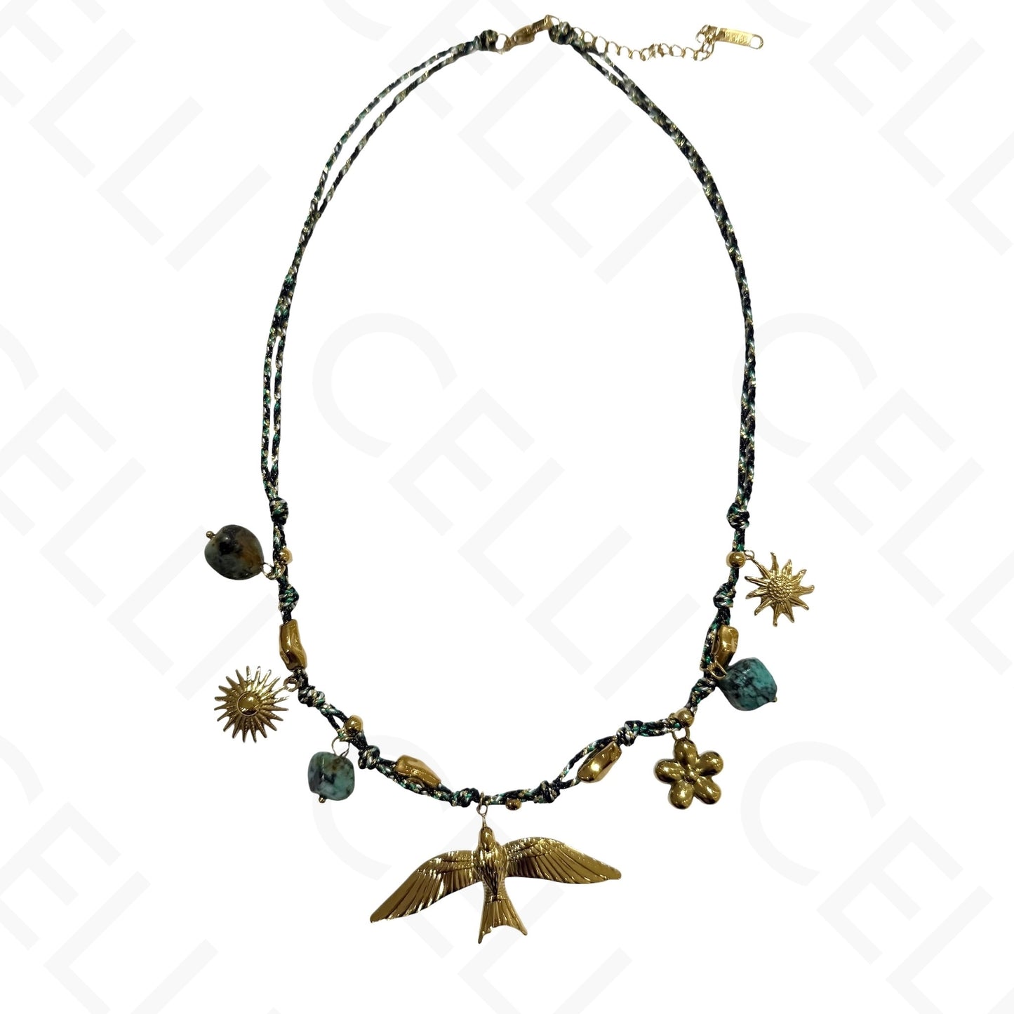 钢制项链 - 带母贝的方形