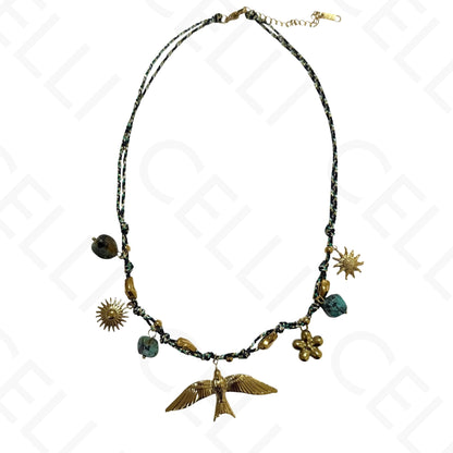 钢制项链 - 带母贝的方形