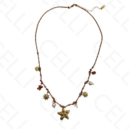 Steel necklace - square with mother-of-pearl