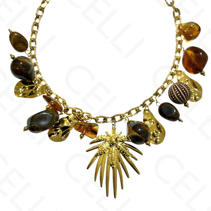 Steel necklace - square with mother-of-pearl