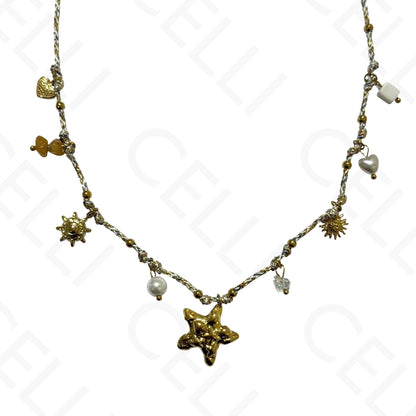 Steel necklace - square with mother-of-pearl