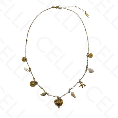 Colar de aço - multi pendente, coração, fio de algodão