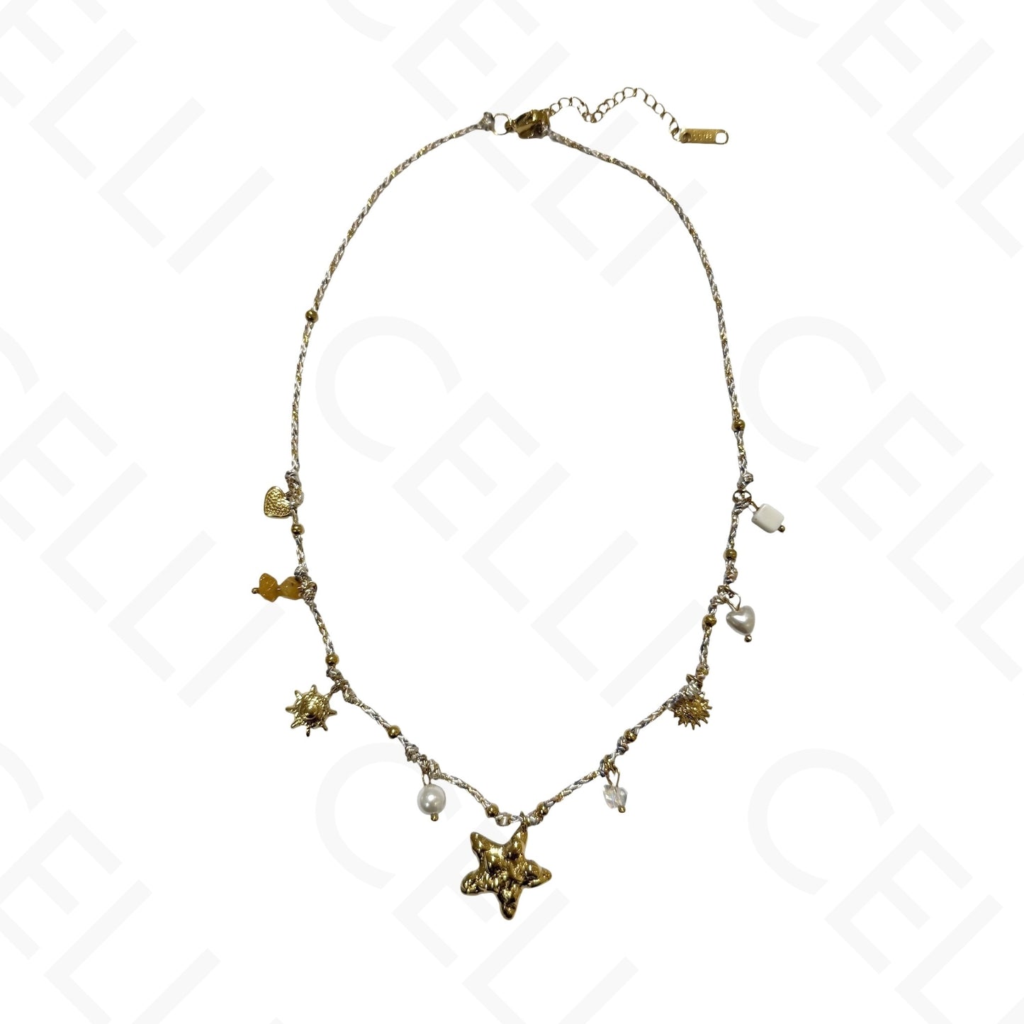 Steel necklace - square with mother-of-pearl