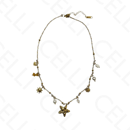 Steel necklace - square with mother-of-pearl