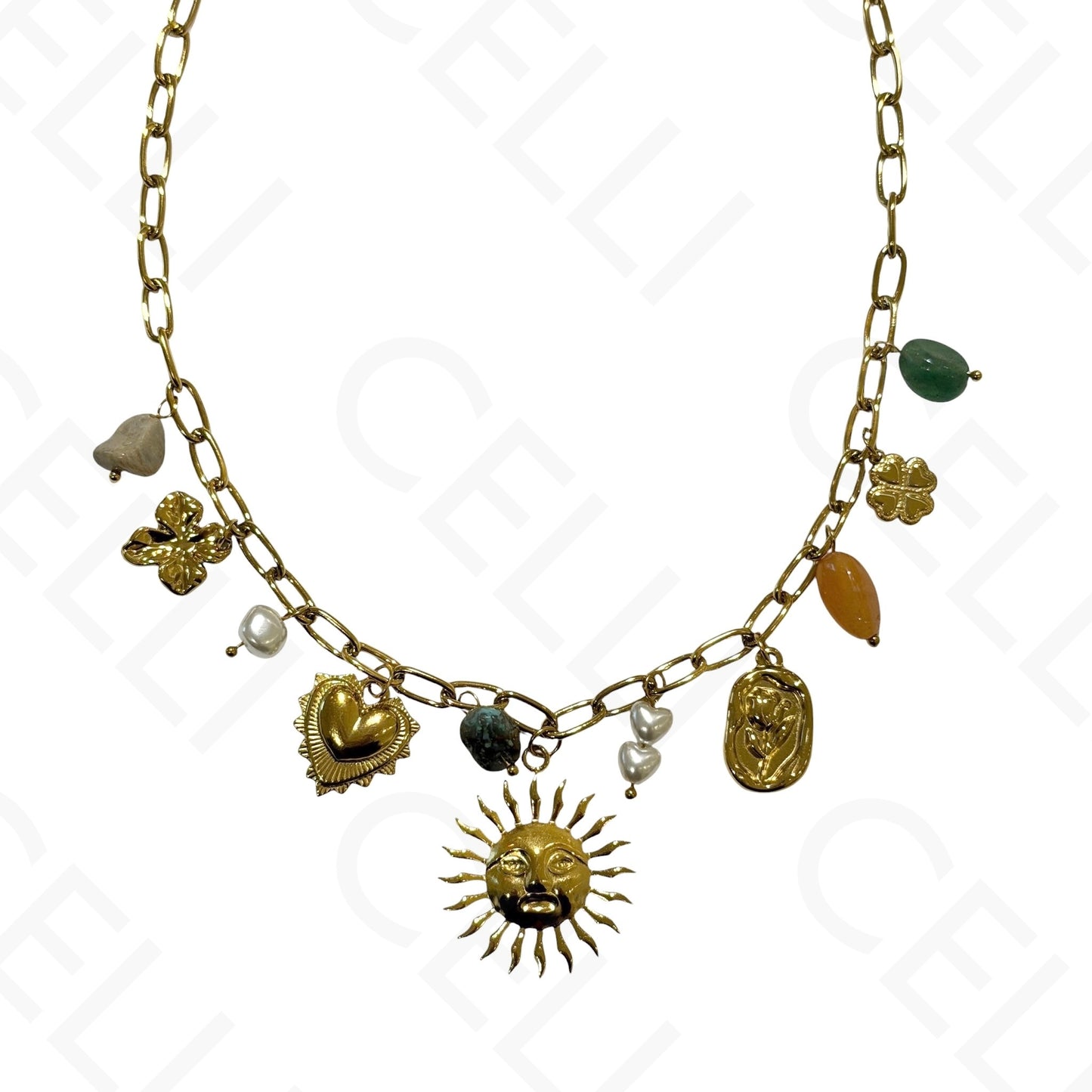 Colar de aço - multi pendente, sol