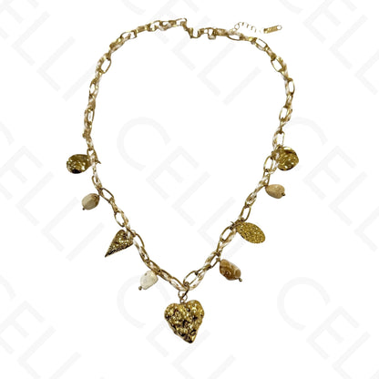 Steel necklace - square with mother-of-pearl