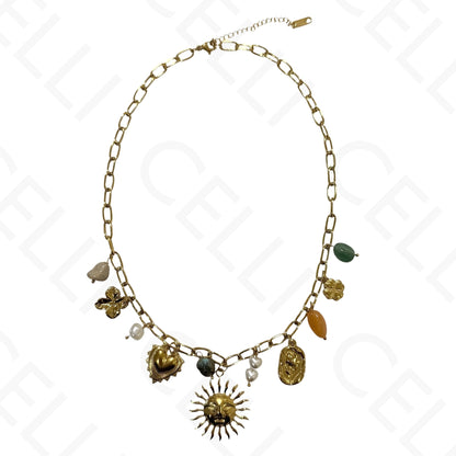 Colar de aço - multi pendente, sol