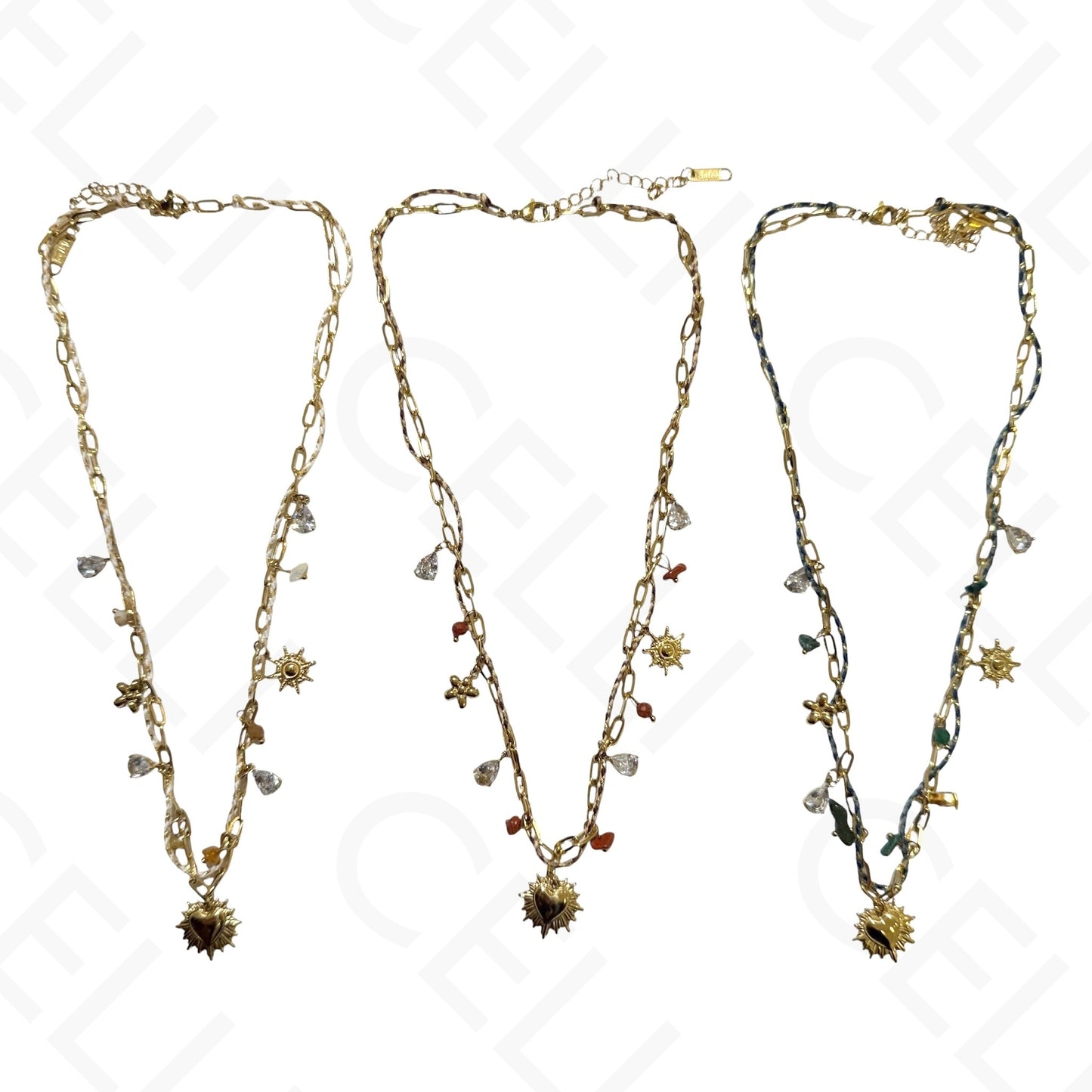 Steel necklace - square with mother-of-pearl