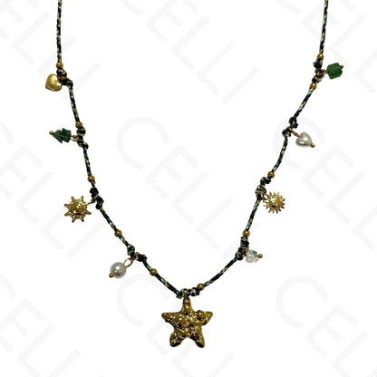 Steel necklace - square with mother-of-pearl