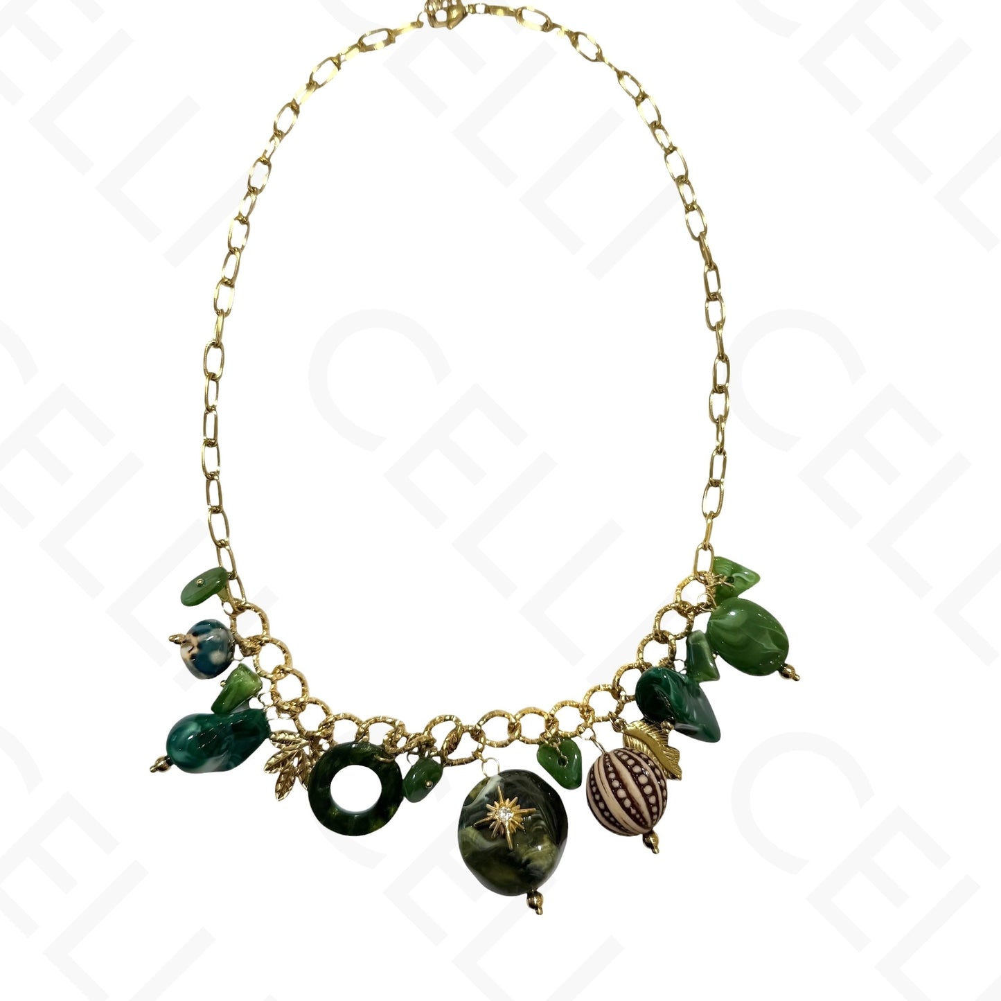 Steel necklace - square with mother-of-pearl