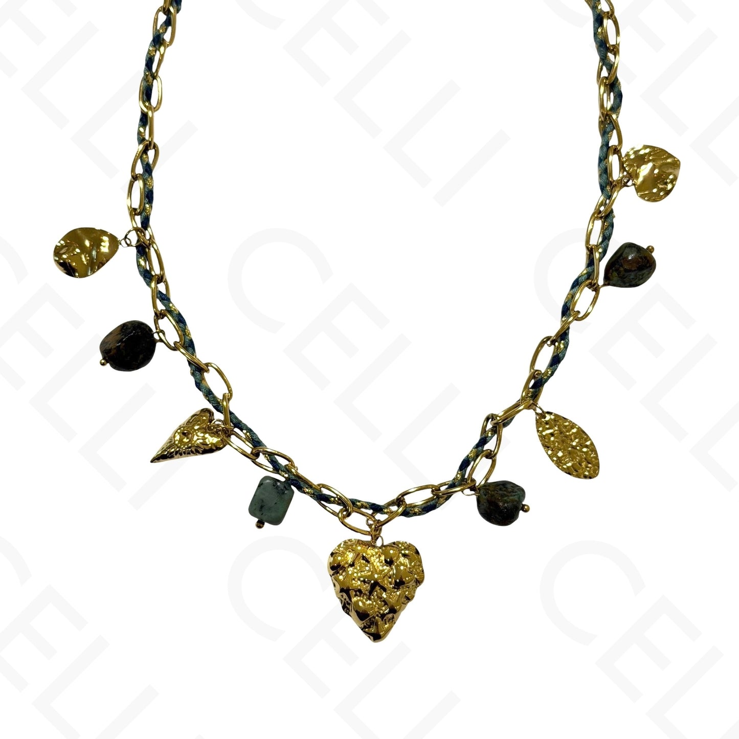 Steel necklace - square with mother-of-pearl