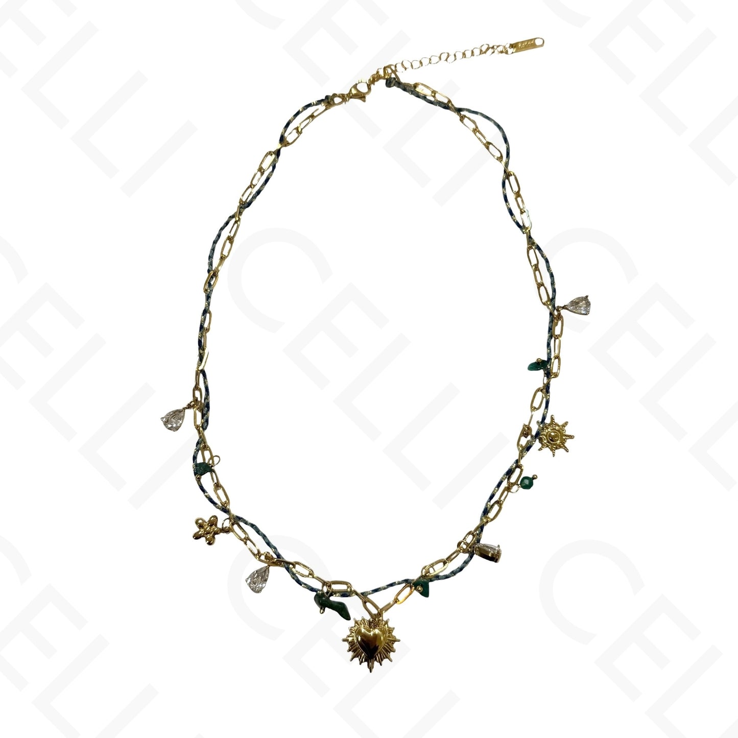 Steel necklace - square with mother-of-pearl