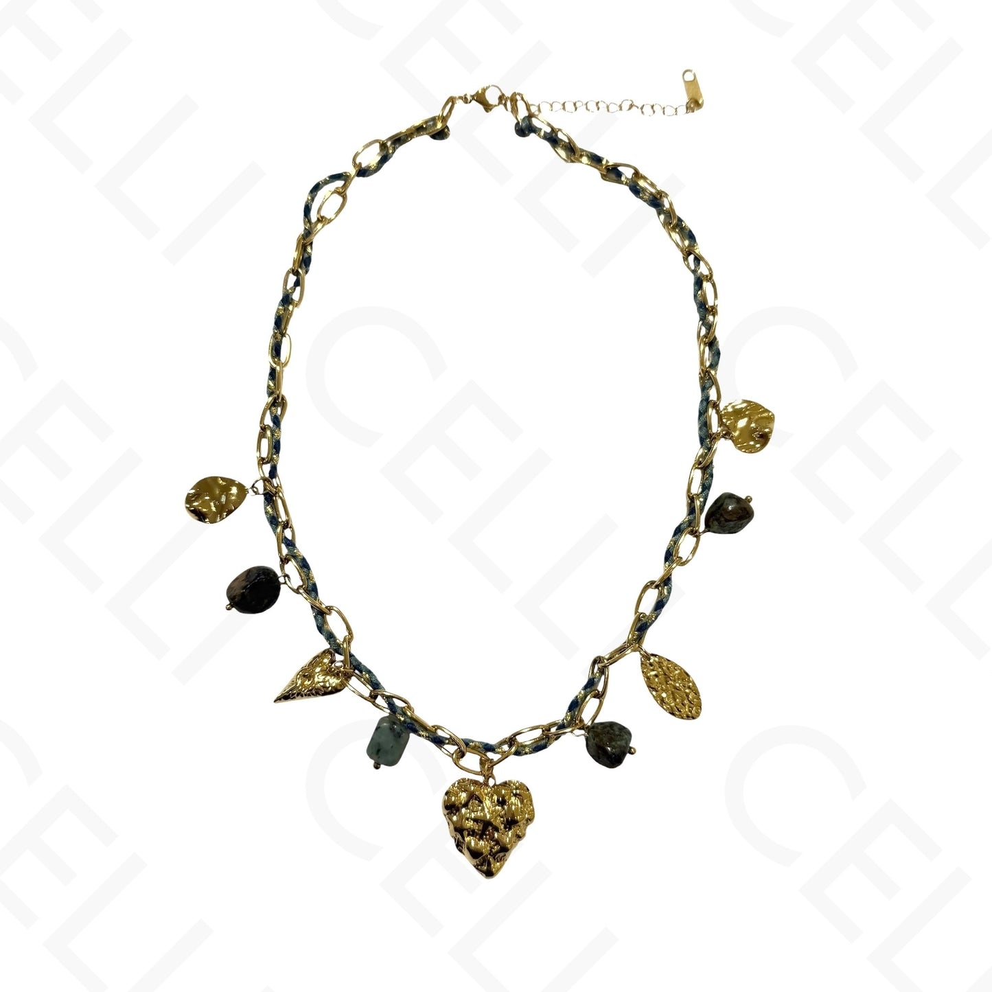 Steel necklace - square with mother-of-pearl