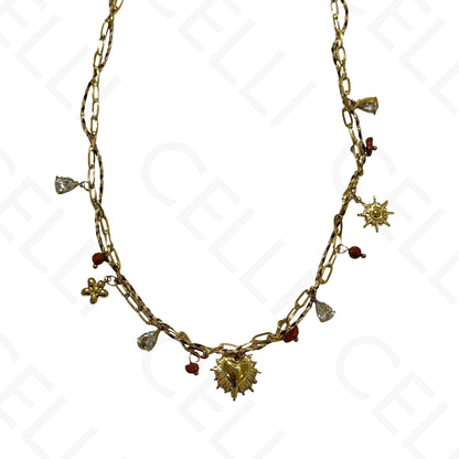 Steel necklace - square with mother-of-pearl