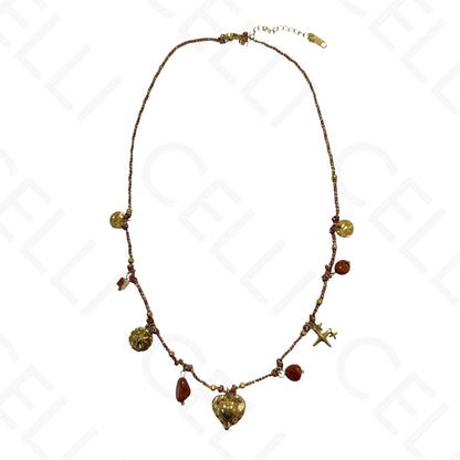 Colar de aço - multi pendente, coração, fio de algodão