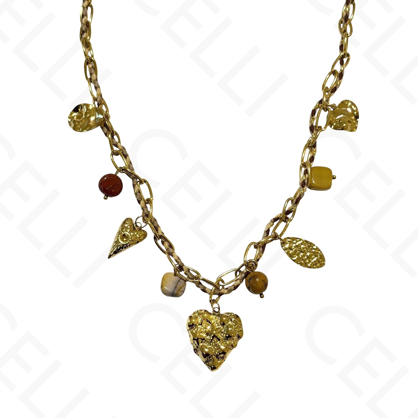 Steel necklace - square with mother-of-pearl