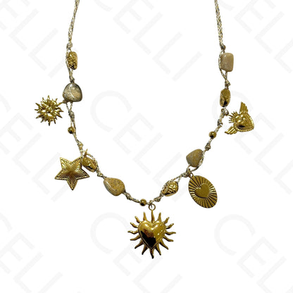 Steel necklace - square with mother-of-pearl