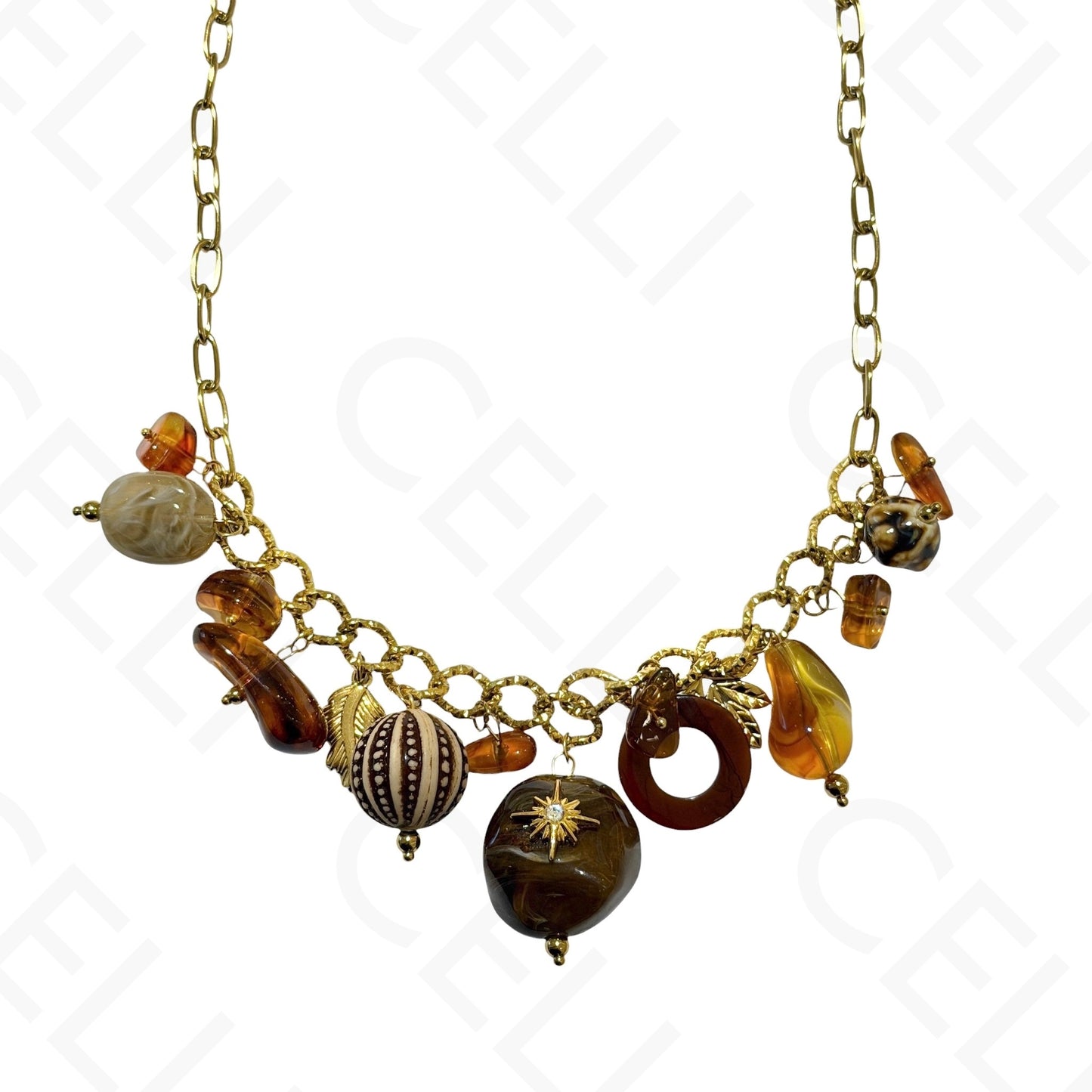 Steel necklace - square with mother-of-pearl