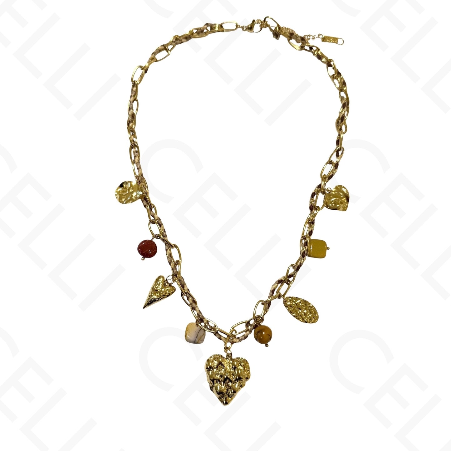 Steel necklace - square with mother-of-pearl